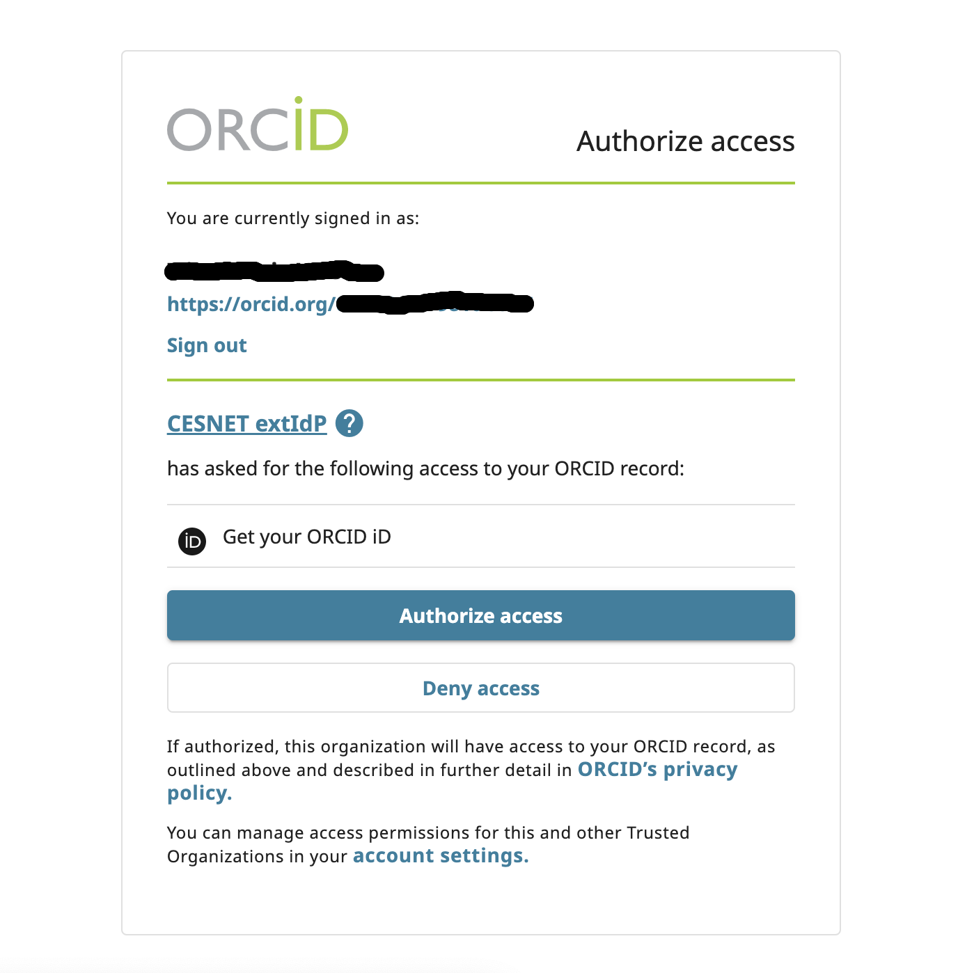 ORCID authorise